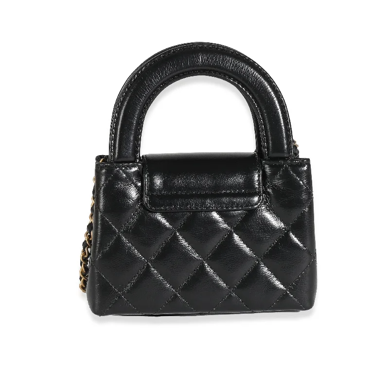 Chanel New Arrival Handbag with Gold HardwareCHANEL 24P Black Quilted Shiny Aged Calfskin Mini Nano Kelly Shopper