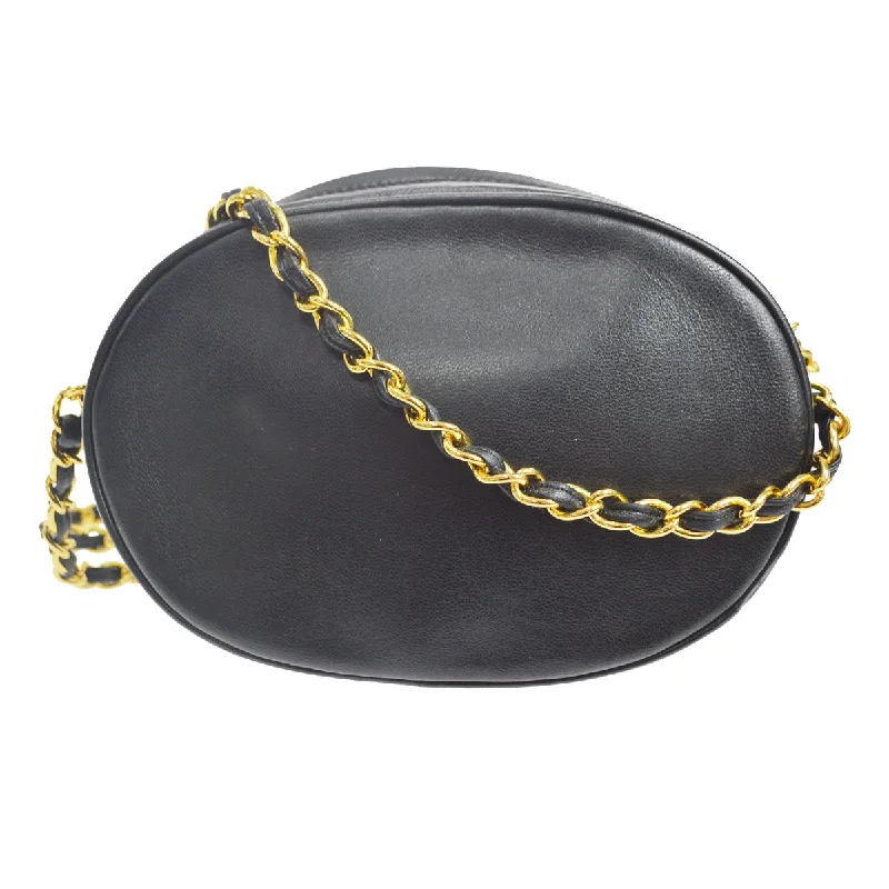 Chanel Luxury Handbag for High - End EventsCHANEL 1989-1991 Oval Shoulder Bag Black Lambskin 58063