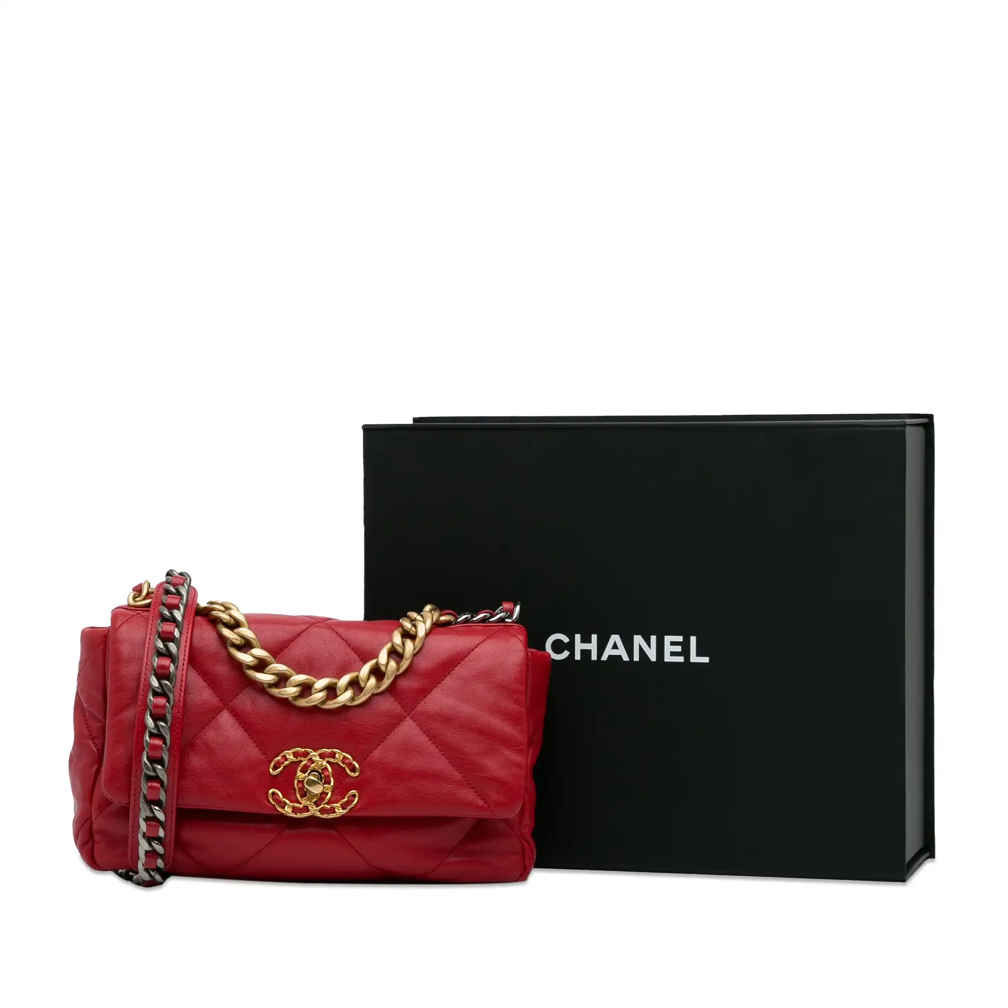 Chanel New Arrival Handbag with Gold HardwareChanel 19 Flap Bag Medium Red Lambskin Gold