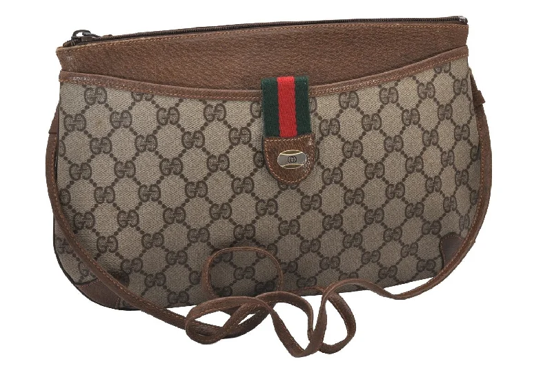 Women Gucci Sylvie bags featuring the signature web stripeAuthentic GUCCI Web Sherry Line Shoulder Cross Bag GG PVC Leather Brown 6528I