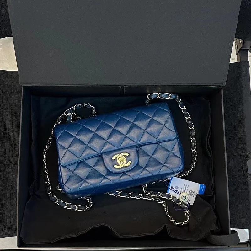 Chanel Designer Handbag with Unique DesignChanel CF Classic Flap Mini Bag Blue Quilted Leather Chain Strap