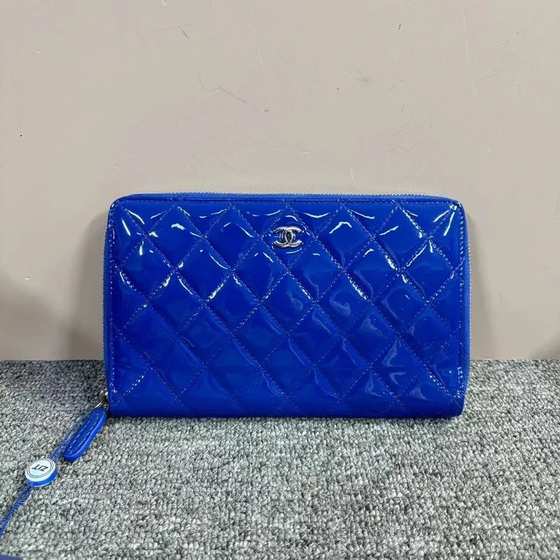 Chanel Chain Strap Handbag for Everyday UseChanel Matelasse Blue Patent Leather Quilted Wallet Large