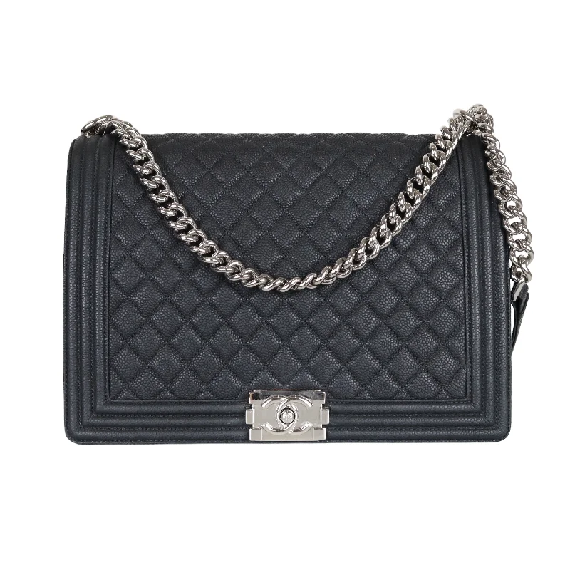 Chanel Colorful Handbag for Spring OutfitsLarge Black Le Boy Quilted Caviar SHW