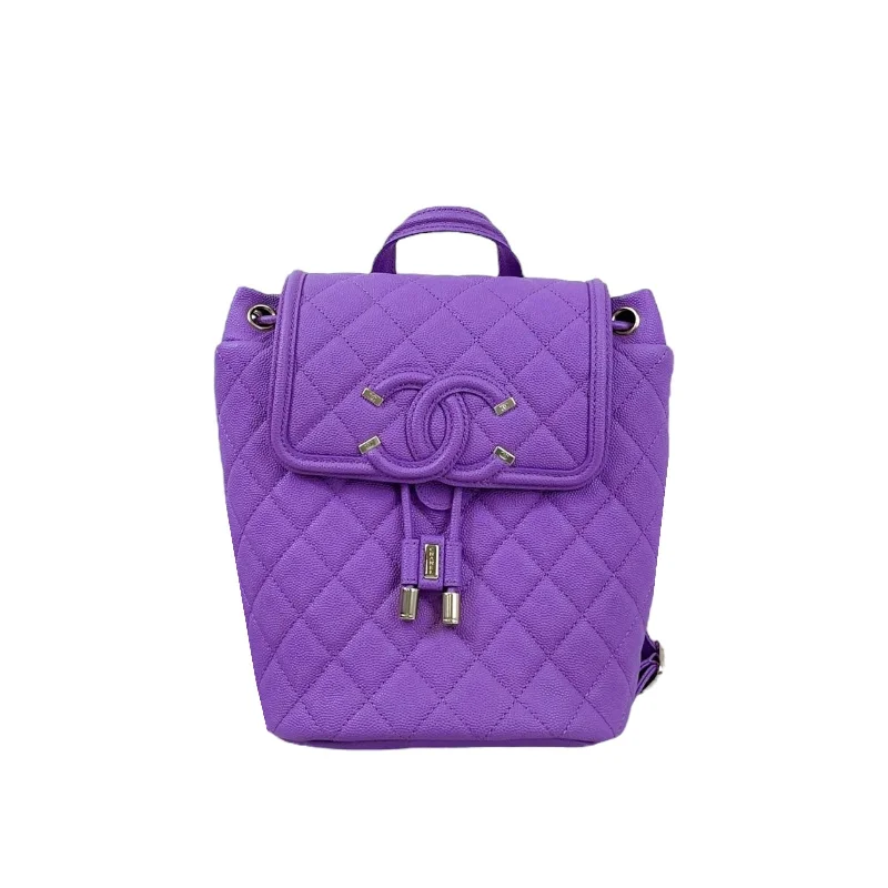 Chanel Handbag with Adjustable Strap for ComfortFiligree Backpack Caviar Black Purple GHW