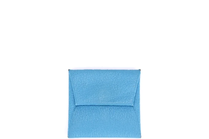 HERMES BASTIA CHANGE PURSE 8.5CM [STAMP R SQUARE (2014)] BLUE CELESTE EPSOM LEATHER SILVER HARDWARE, WITH BOX