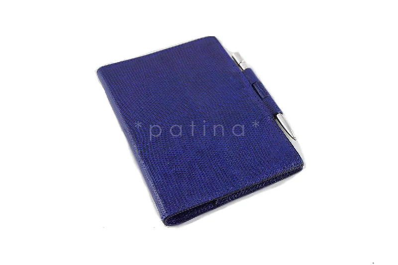 Hermes Blue Sapphir Lizard Mini Agenda PM, Sterling Silver Mechanical Pencil