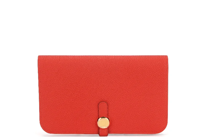 HERMES DOGON DUO WALLET (STAMP Q) GERANIUM COLOR TOGO LEATHER GOLD HARDWARE, NO DUST COVER & BOX