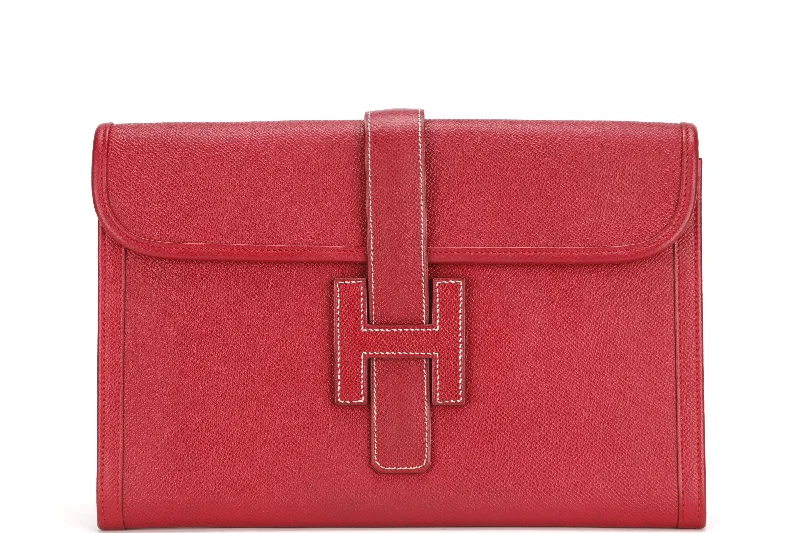 HERMES JEGE CLUTCH (NO STAMP) GRAIN COURCHEVEL RED LEATHER, WITH DUST COVER