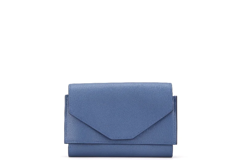 HERMES PASSAN COMPACT WALLET [STAMP X (2016)] BLUE AGATE, EVERCOLOR LEATHER, WITH BOX