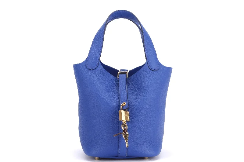 HERMES PICOTIN 18 (STAMP U) ROYAL BLUE CLEMENCE LEATHER, GOLD HARDWARE, WITH DUST COVER & BOX