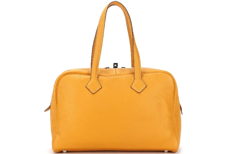 HERMES VICTORIA 34 (STAMP P 2012) MUSTARD CLEMENCE LEATHER SILVER HARDWARE, WITH KEYS, LOCK & DUST COVER