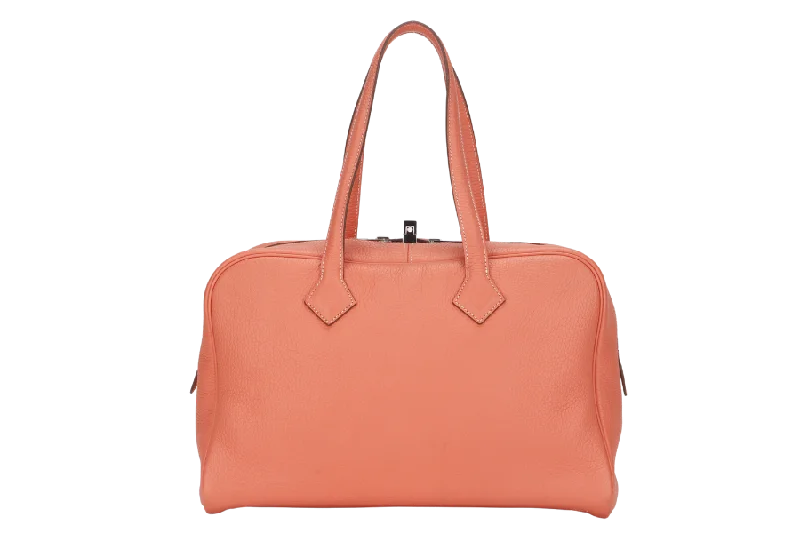 HERMES VICTORIA II 35 (STAMP Q) CREVETTE COLOR CLEMENCE LEATHER SILVER HARDWARE WITH KEYS&LOCK& DUST COVER