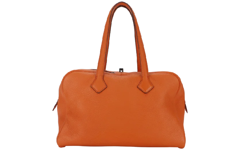 HERMES VICTORIA II 35 ORANGE CLEMENCE LEATHER PALLADIUM HARDWARE STAMP N SQUARE WITH LOCK&KEYS