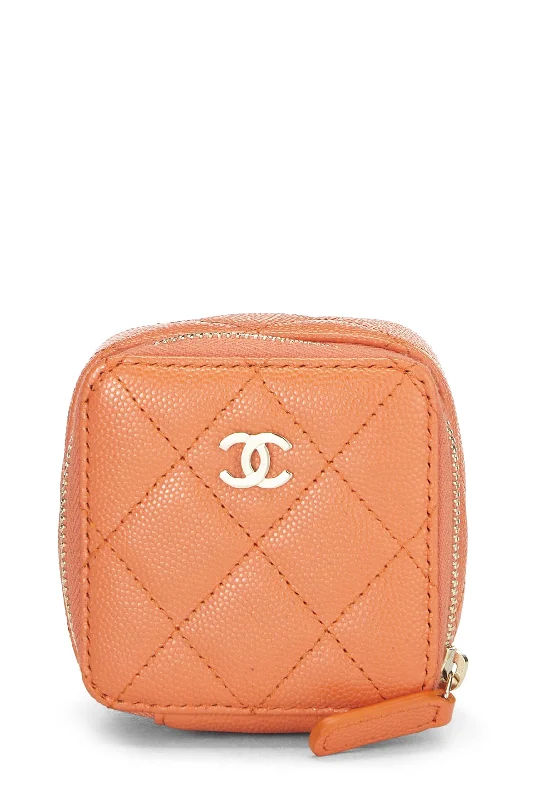 Chanel Quilted Leather Shoulder Bag for FashionistasChanel,  Orange Caviar Jewelry Case Small, Orange