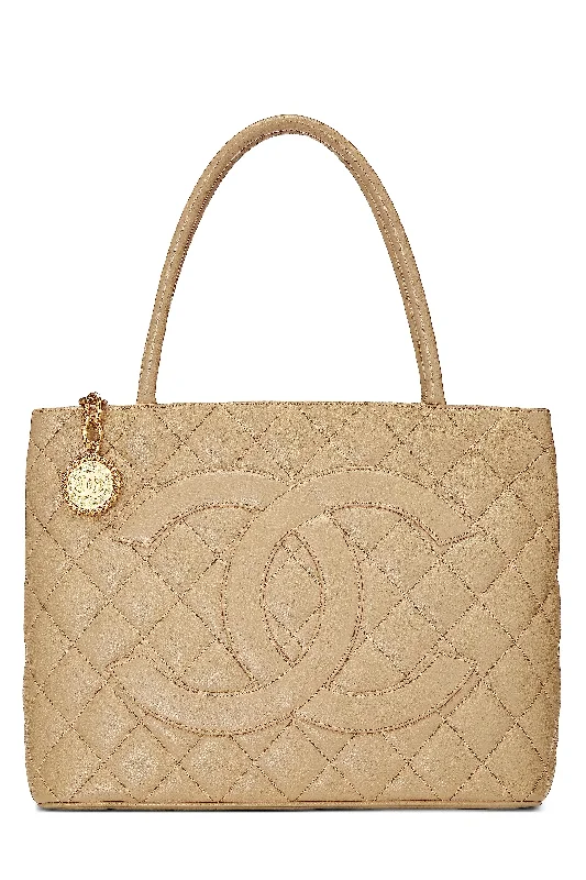 Chanel New Arrival Handbag with Gold HardwareChanel,  Beige Quilted Caviar Medallion Tote, Beige