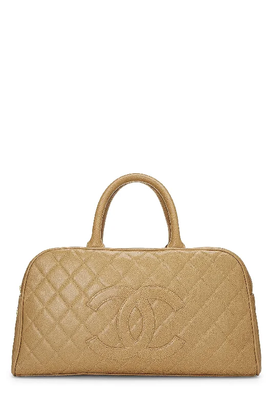 Chanel All - Match Handbag for Versatile StylingChanel,  Beige Quilted Caviar Bowler Medium, Beige