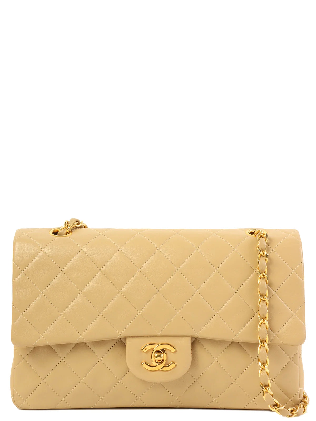 Chanel Classic Flap Bag for Evening PartyCHANEL Around 1990 Made Classic Flap Chain Bag 25Cm Beige