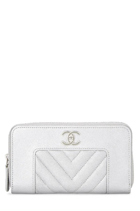 Chanel New Arrival Handbag with Gold HardwareChanel,  Silver Lambskin Mademoiselle Vintage Zippy, Silver