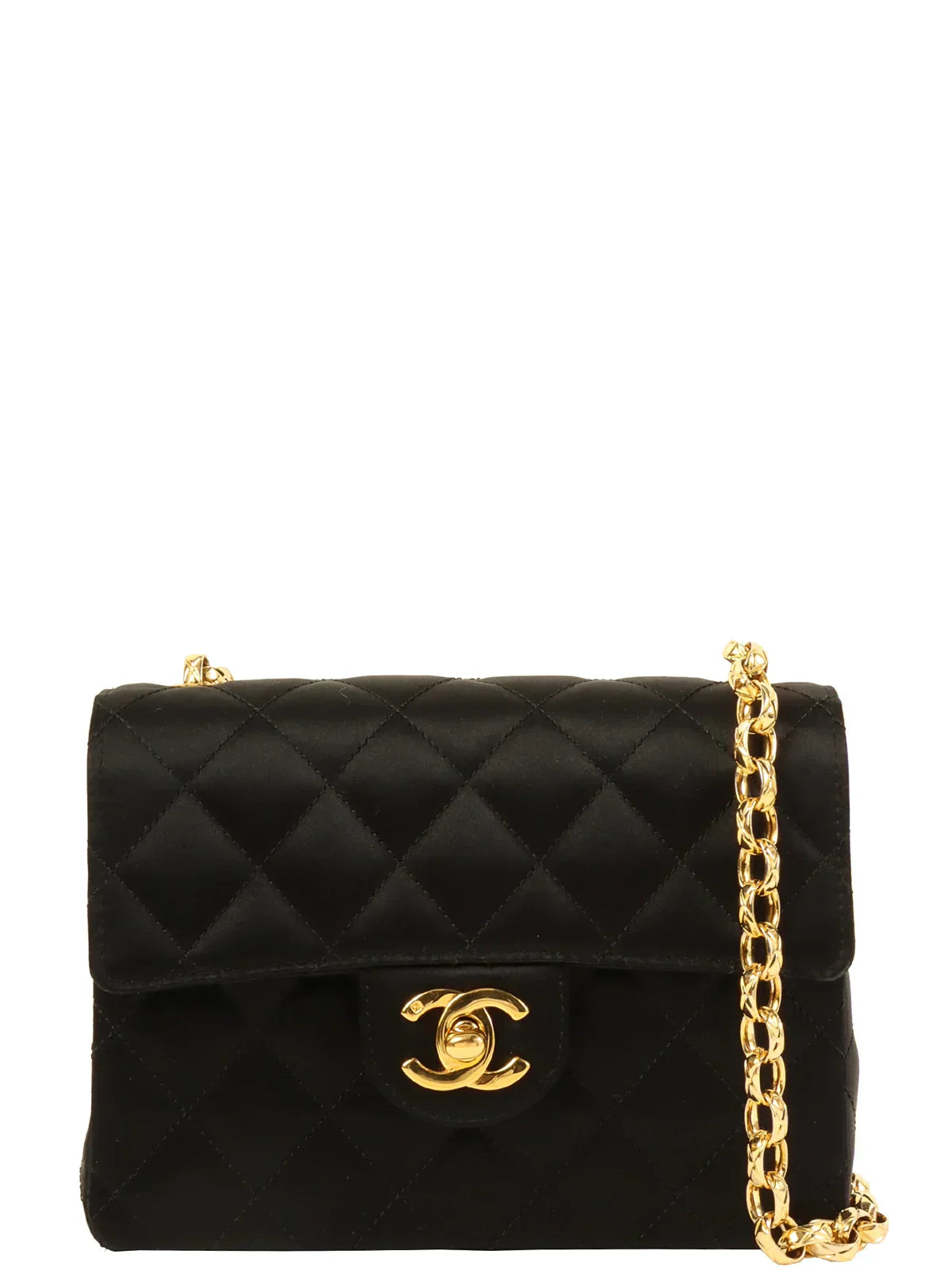 Chanel Small Crossbody Bag for TravelCHANEL Around 1985~1990 Made Silk Satin Cc Mark Plate Chain Bag Mini Black